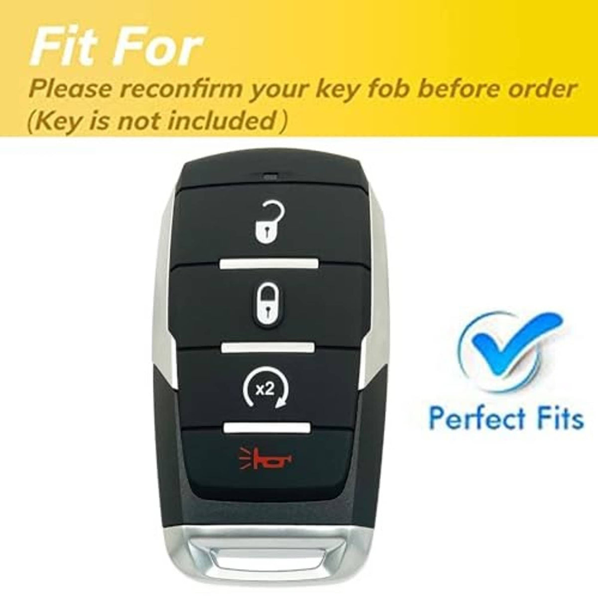 Black key fob with four-button layout, shown for fit compatibility