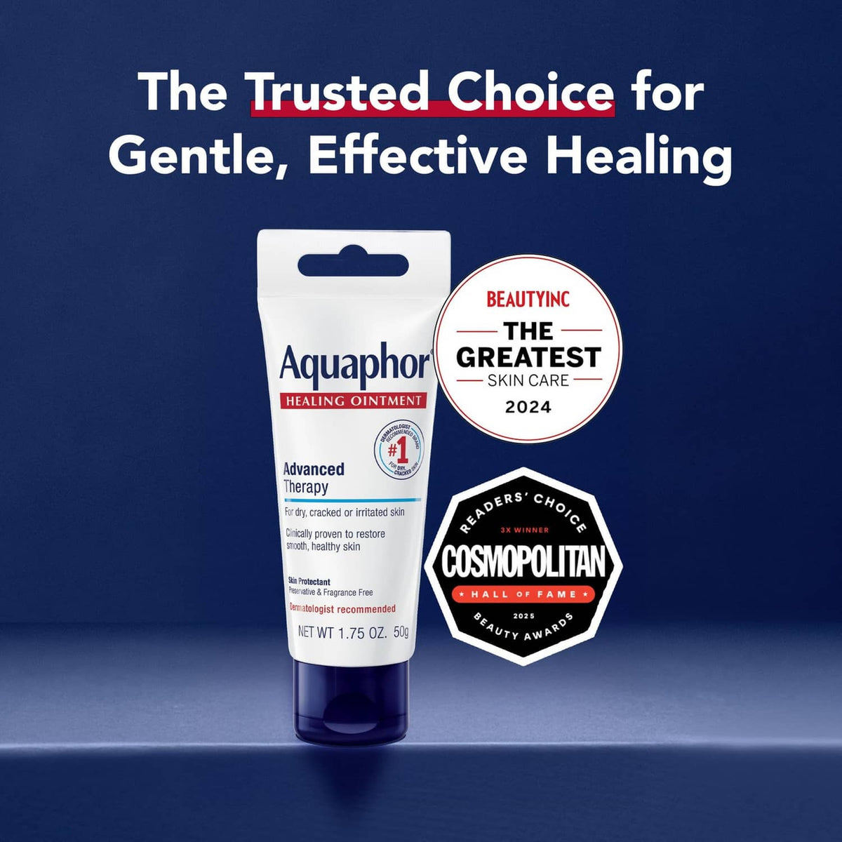 Aquaphor Healing Ointment tube with award badges, Advanced Therapy, 1.75 oz