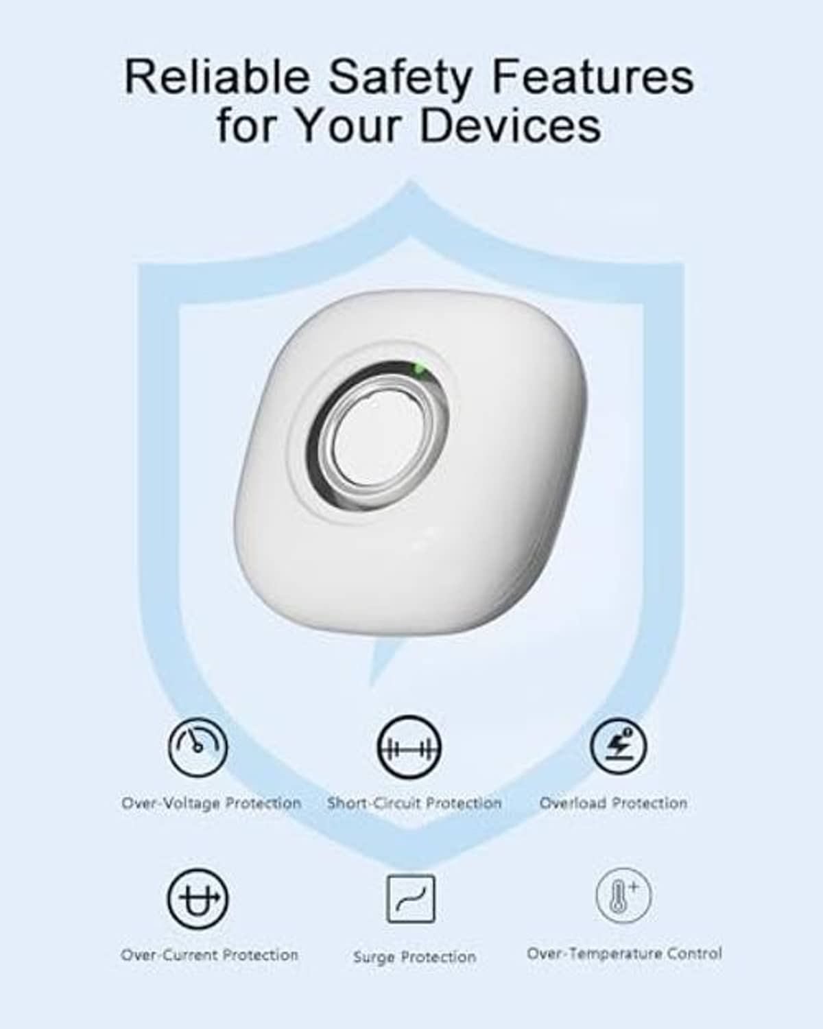 White front-view charging case with circular top button for wireless charging