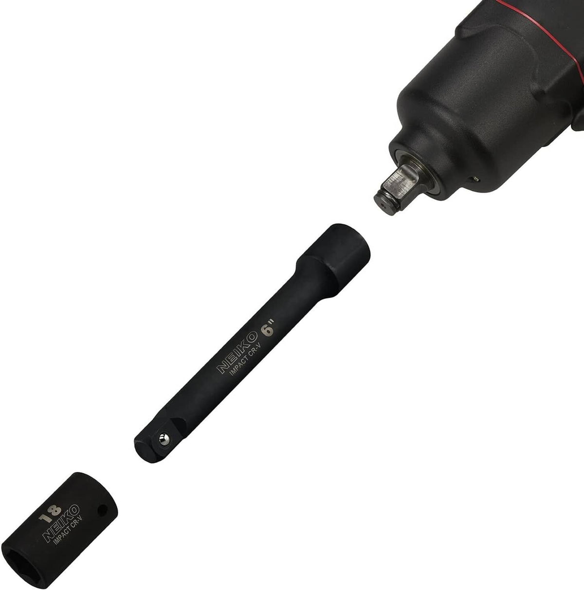 Black 1/2" drive impact extension bar set, showing 6" and a shorter extension