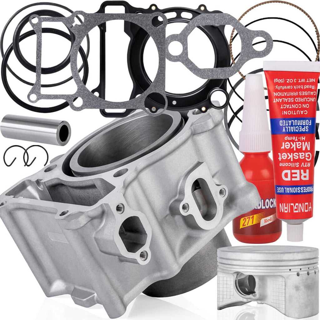 Cylinder block and piston assembly with gasket set and red threadlock sealant