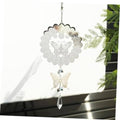Silver butterfly sun catcher wind spinner with crystal bead accents and hanging charms.