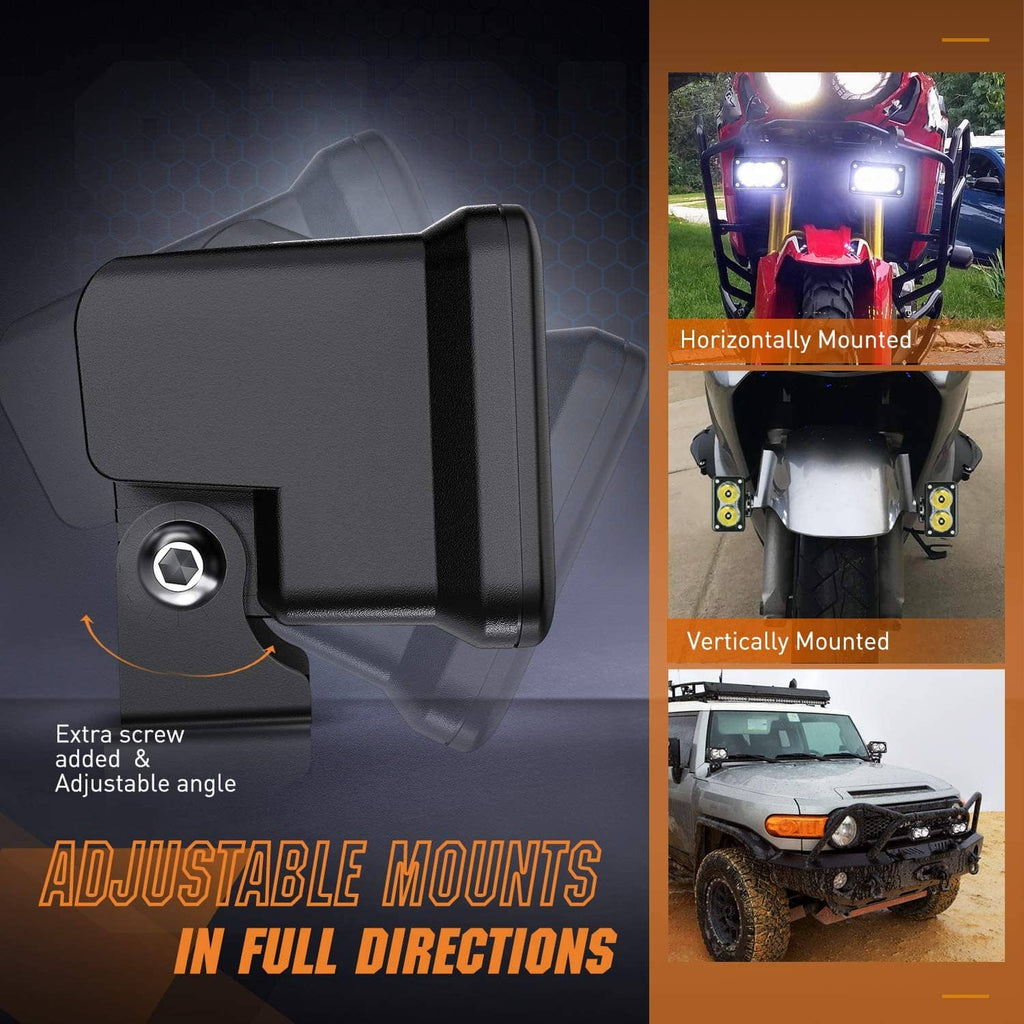 Adjustable mounting bracket for a black 3-inch LED pod light with hardware screw