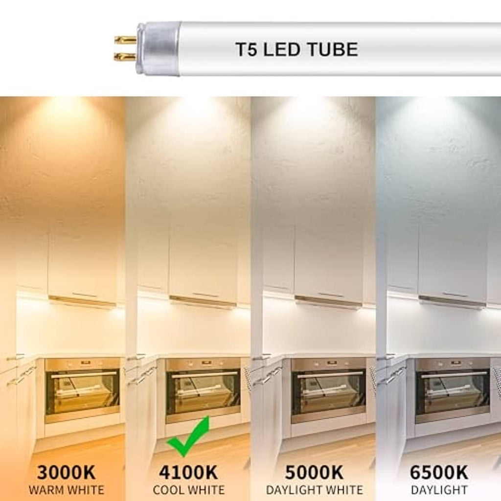 T5 LED tube with light-color comparison showing multiple warm to daylight options