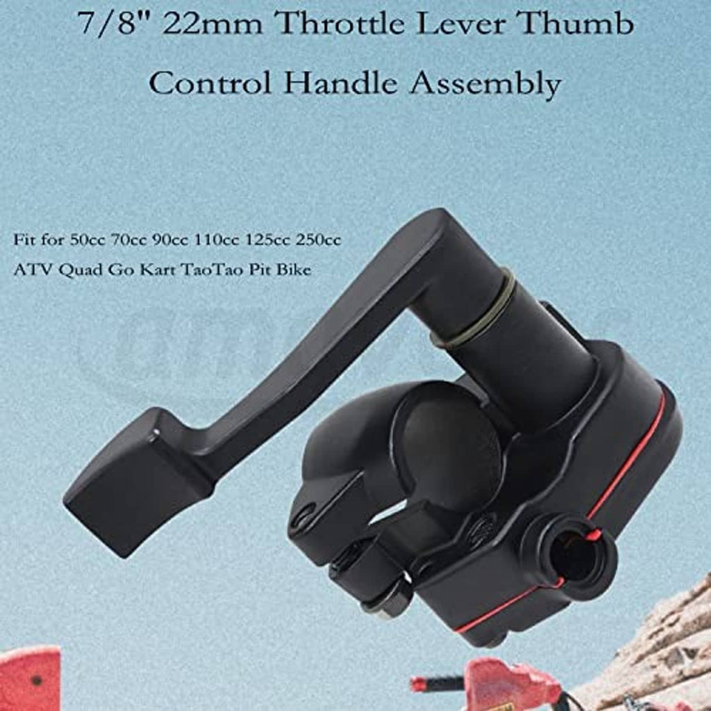 Black throttle lever thumb control handle assembly with red trim stripe and tube
