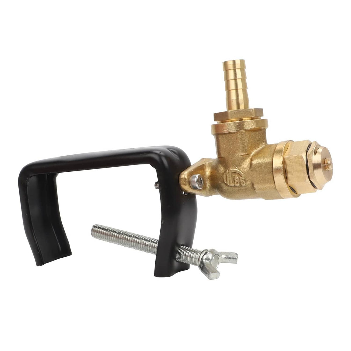 Boomless sprayer nozzle with black U-handle and brass body, threaded outlet fitting