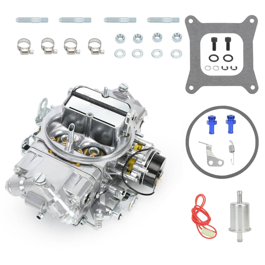 4-barrel carburetor and installation kit with hardware and mounting gasket