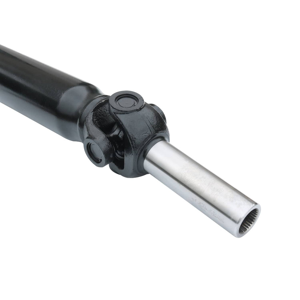 Black prop shaft with slip yoke and silver splined end