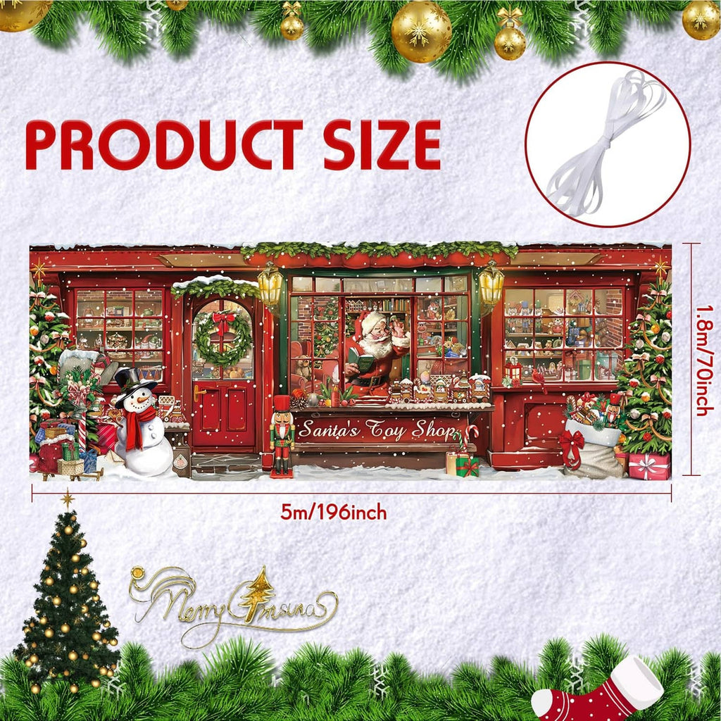Christmas toy shop banner size view with edge grommets and polyester fabric
