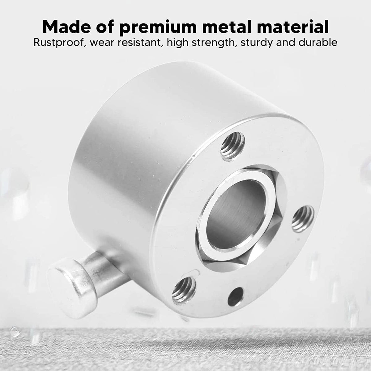 Silver metal quick-release steering wheel hub with threaded mounting face