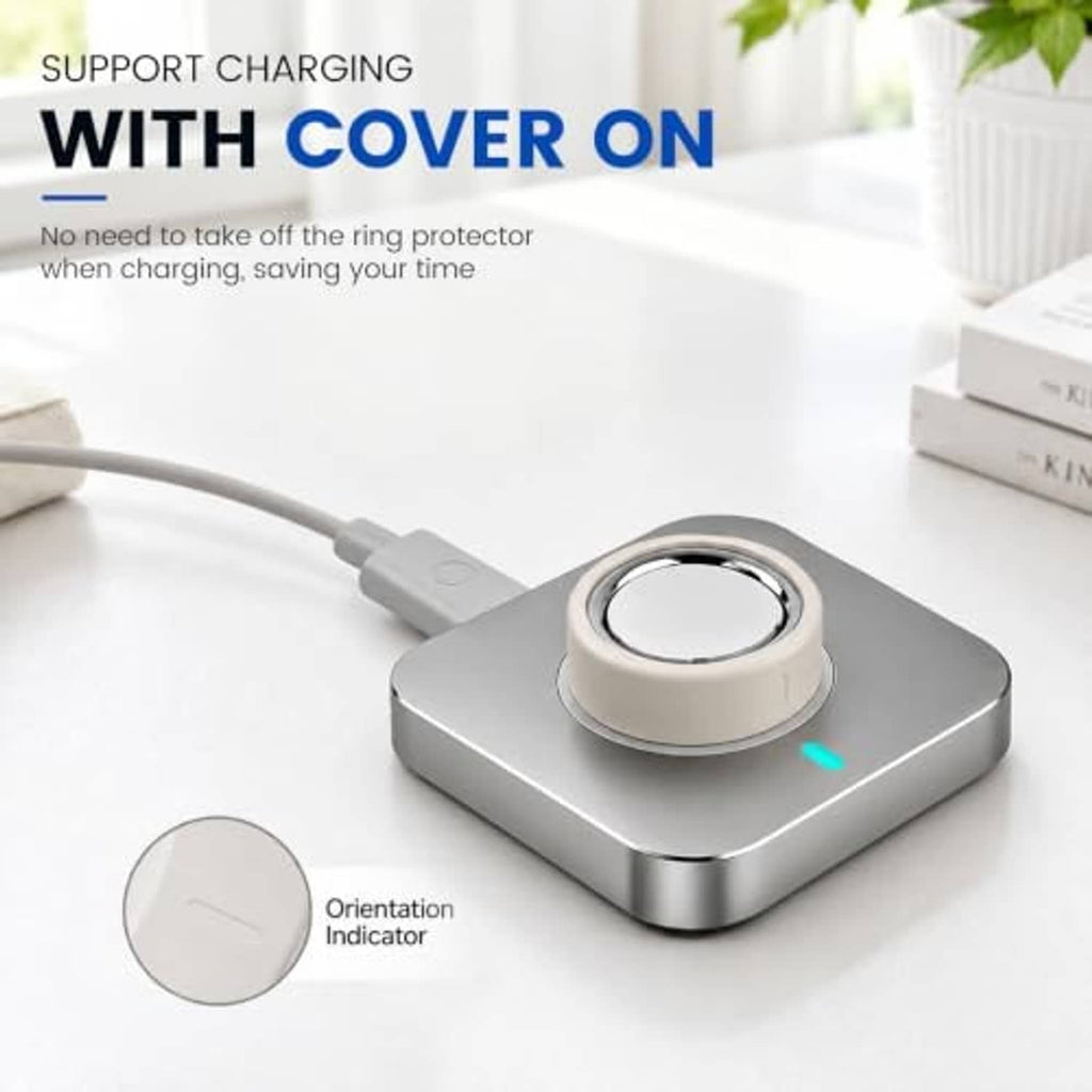 Silicone ring covers for Oura Ring 5 support charging with cover on; gray charging base