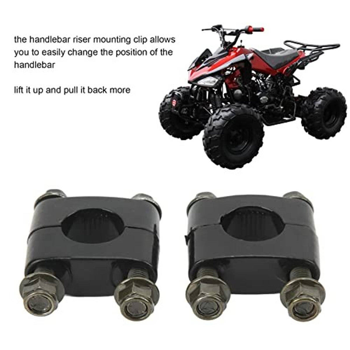 Black handlebar riser mounting clamps with bolts at each corner and oval center opening