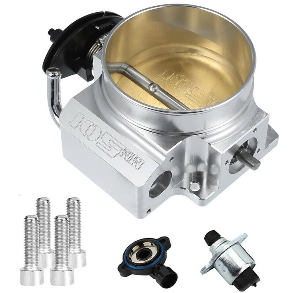 Aluminum 102mm throttle body with TPS and IAC, gold interior and silver mounting plate