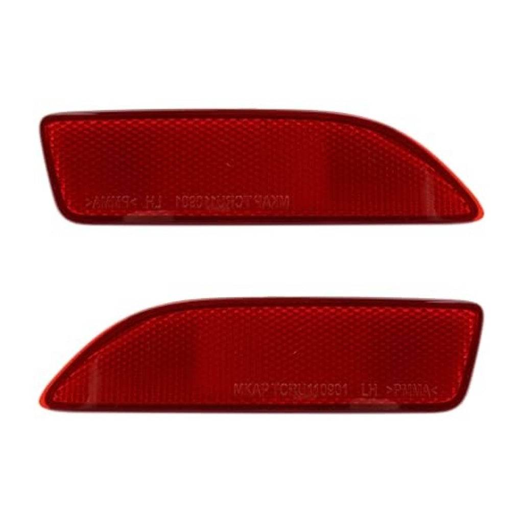 Pair of red curved rear bumper reflector covers with textured lens detail