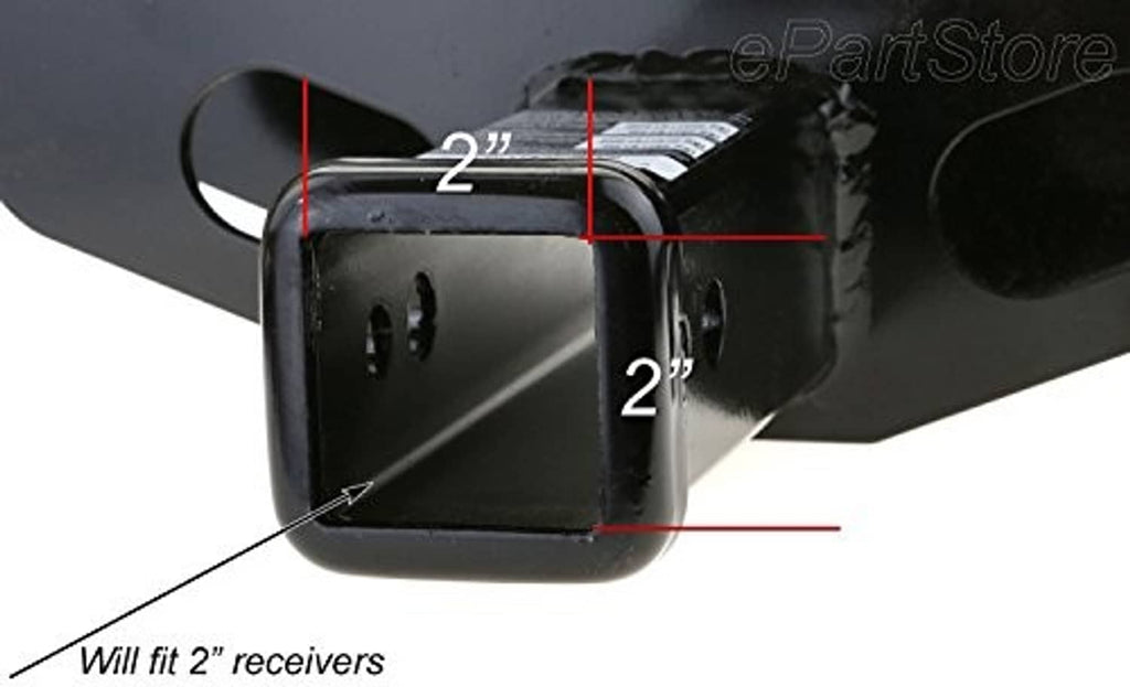 Black square hitch cover mounted on receiver, showing 2-inch fit area.