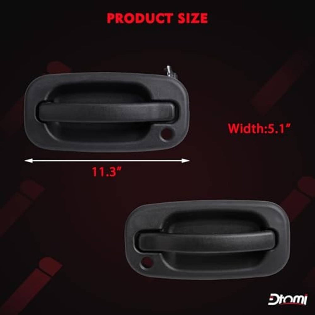 Black exterior door handle pair with lever grips and round mounting holes