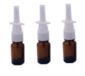 Amber glass nasal bottles with white pump applicators, set of 3 refillable containers
