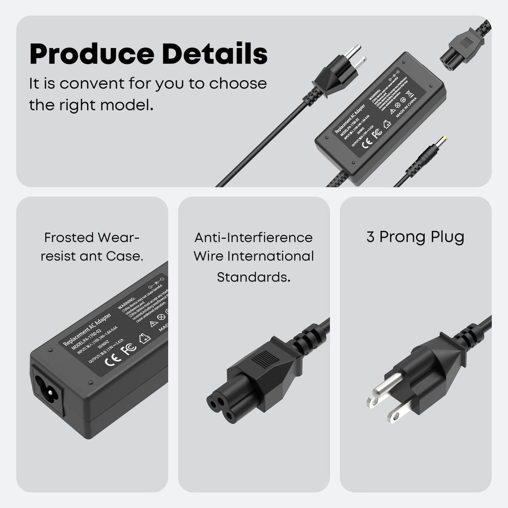 Black laptop charger adapter with AC power plug and DC barrel output tip.