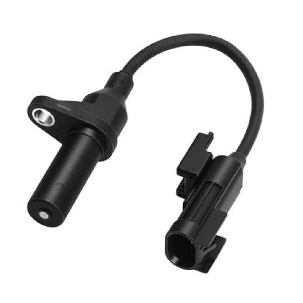 Black crankshaft position sensor with mounting flange and wiring harness, 2-pin plug