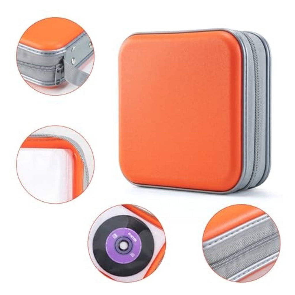 Orange and grey hard DVD/CD case with detailed zipper and top seal design.