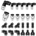 Black push-to-connect tube fitting kit, 90° elbow and straight connectors set