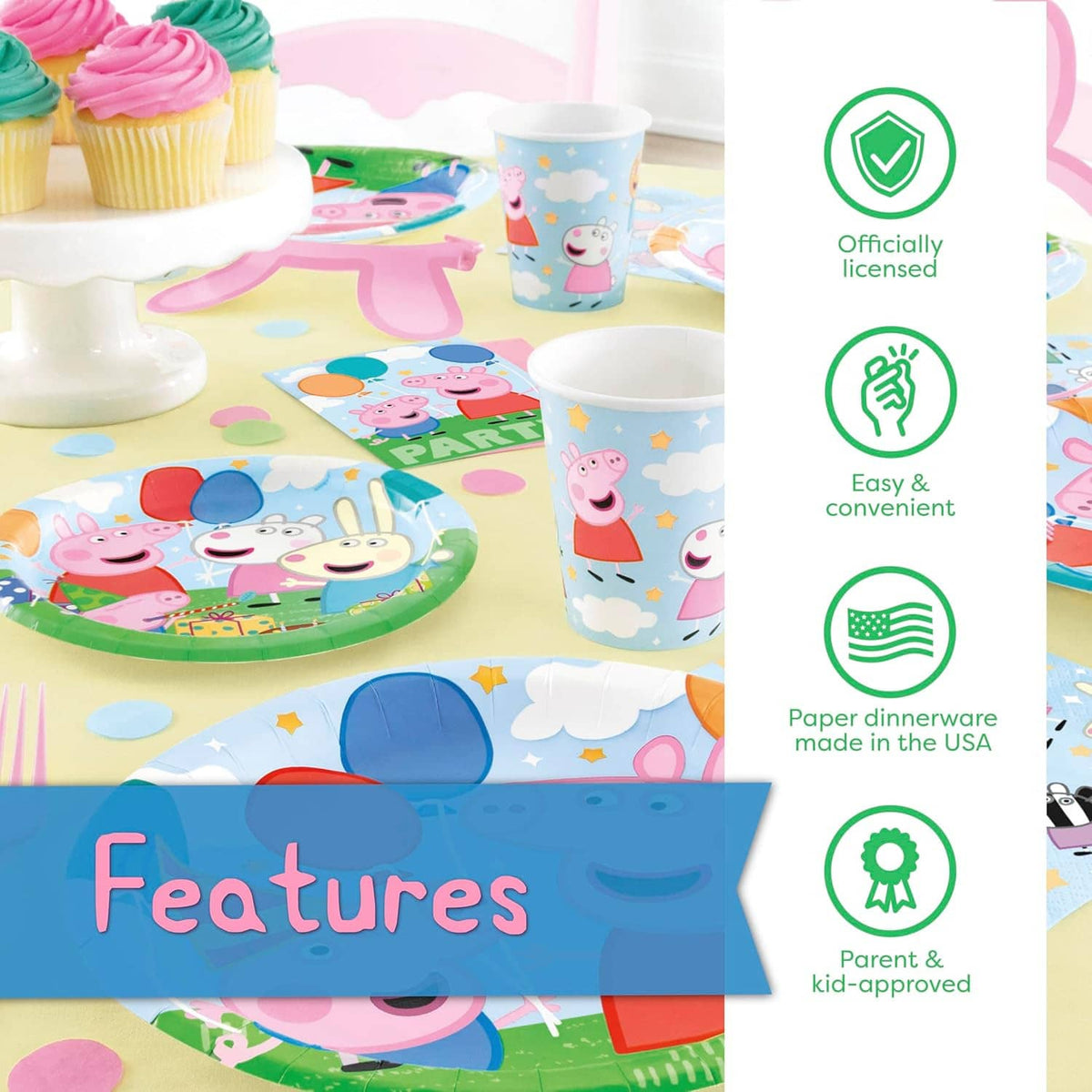 Peppa Pig paper dinnerware set with officially licensed character designs