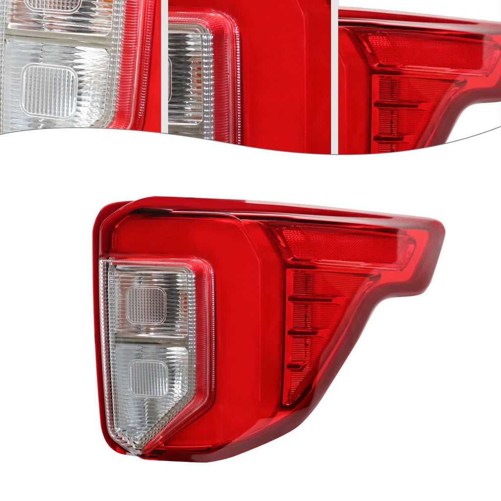 Right-side LED tail light close-up with red housing and clear reflector panel sections.