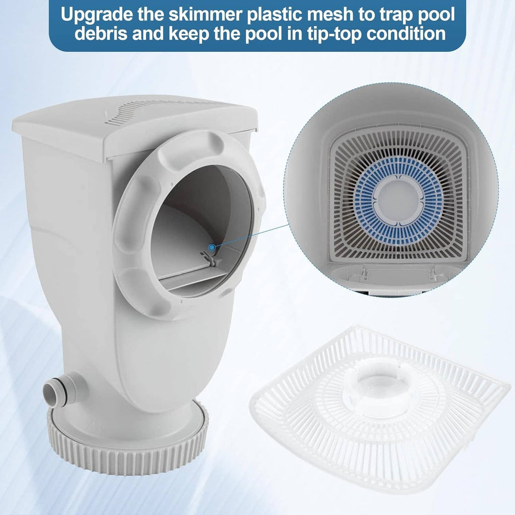 White pool skimmer strainer basket with slotted mesh and round center inlet