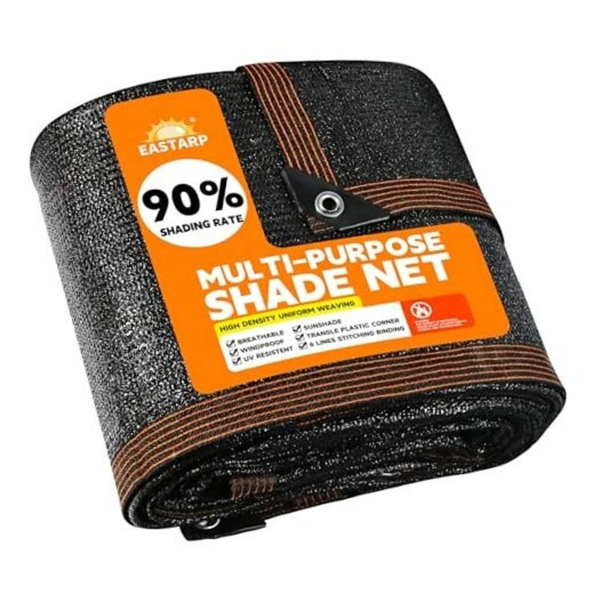 Black shade cloth roll with reinforced edge binding and grommet eyelets