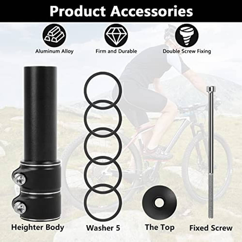 Black handlebar riser extender body with washers and top screw parts