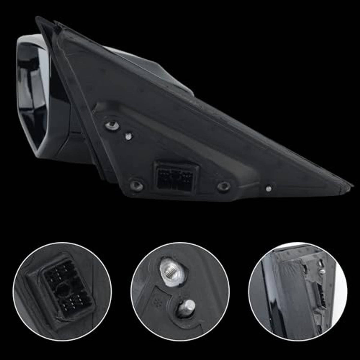 Black left driver-side mirror back housing with wiring connector detail