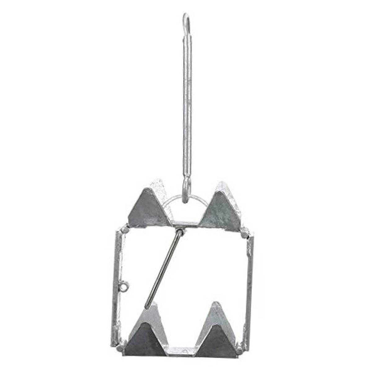 Hot-dipped galvanized steel fold-and-hold anchor with uplift ring and three triangular flukes