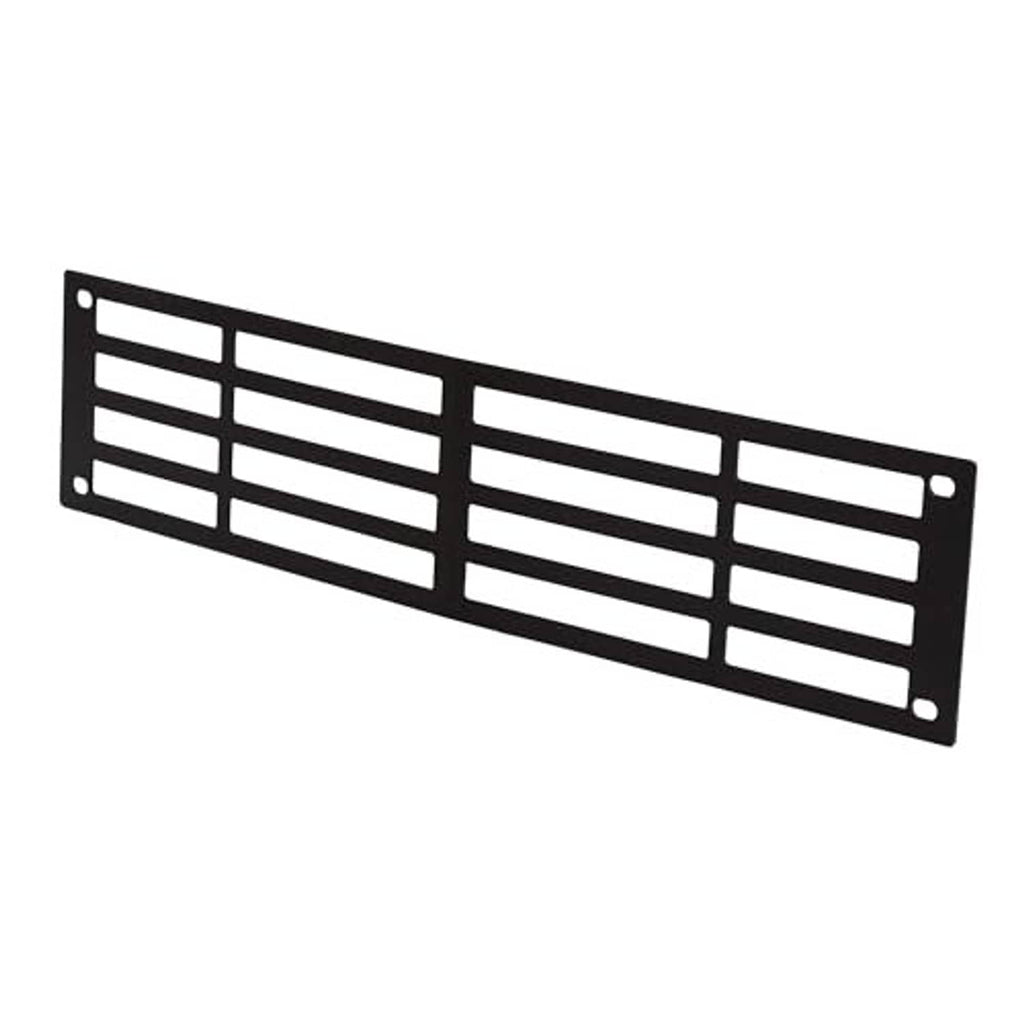 Black lower grille insert angled, featuring multiple horizontal slats and mounting holes