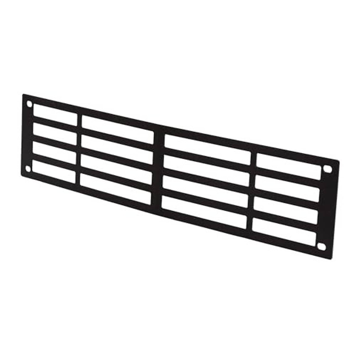 Black lower grille insert angled, featuring multiple horizontal slats and mounting holes