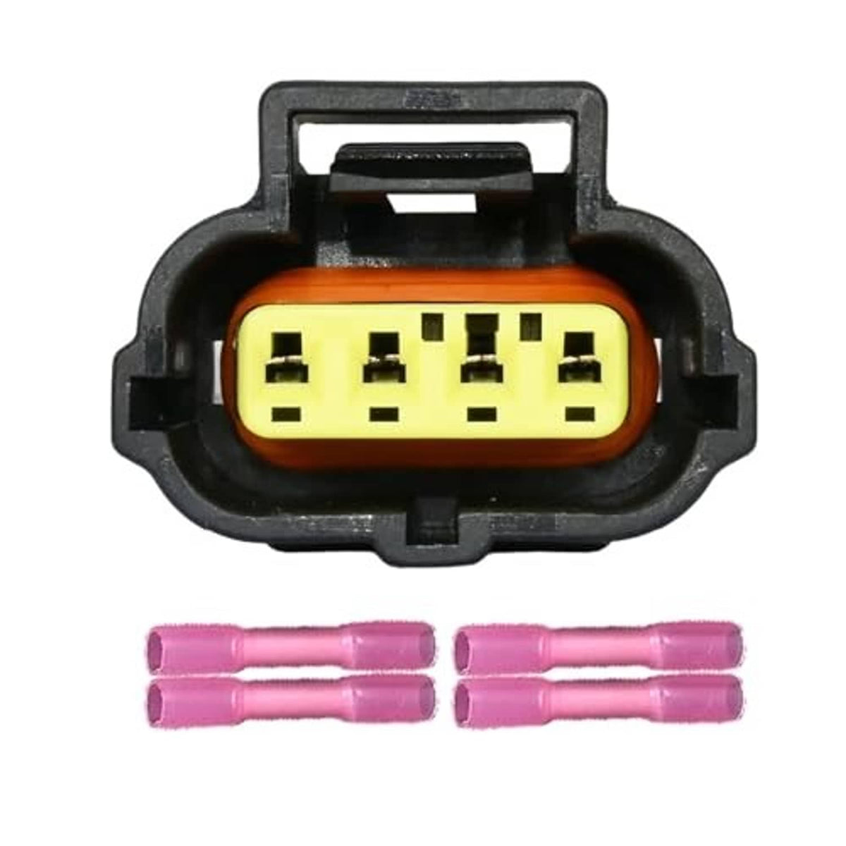 Throttle position sensor wiring connector, black housing with orange seal and yellow pin socket