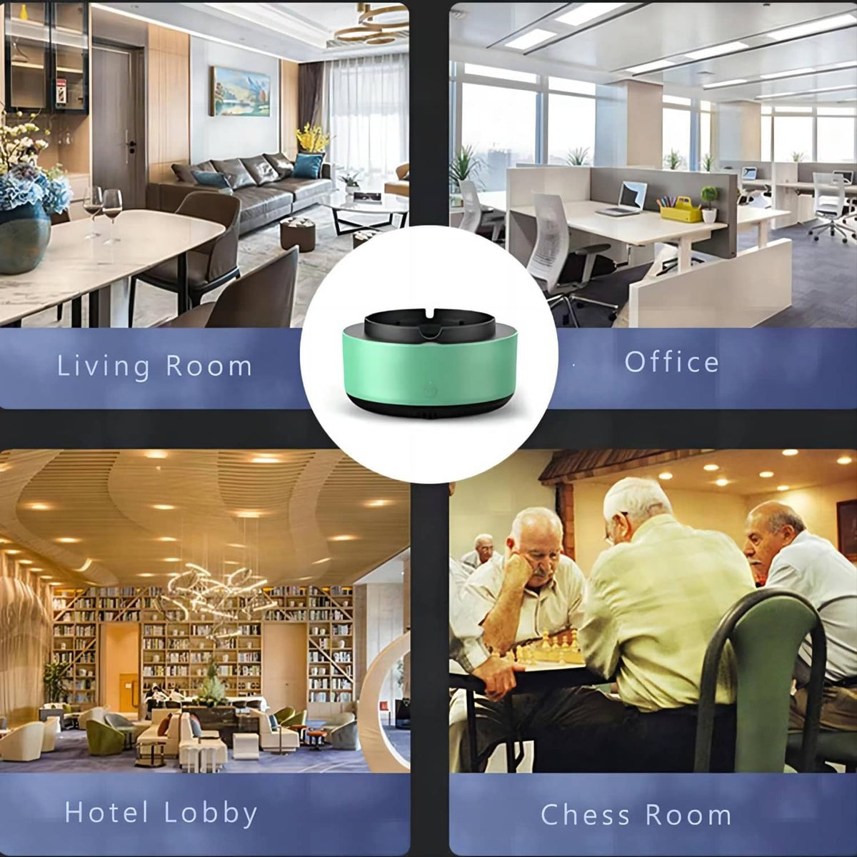 Compact white air purifier for home, office, hotel lobby, and chess room use