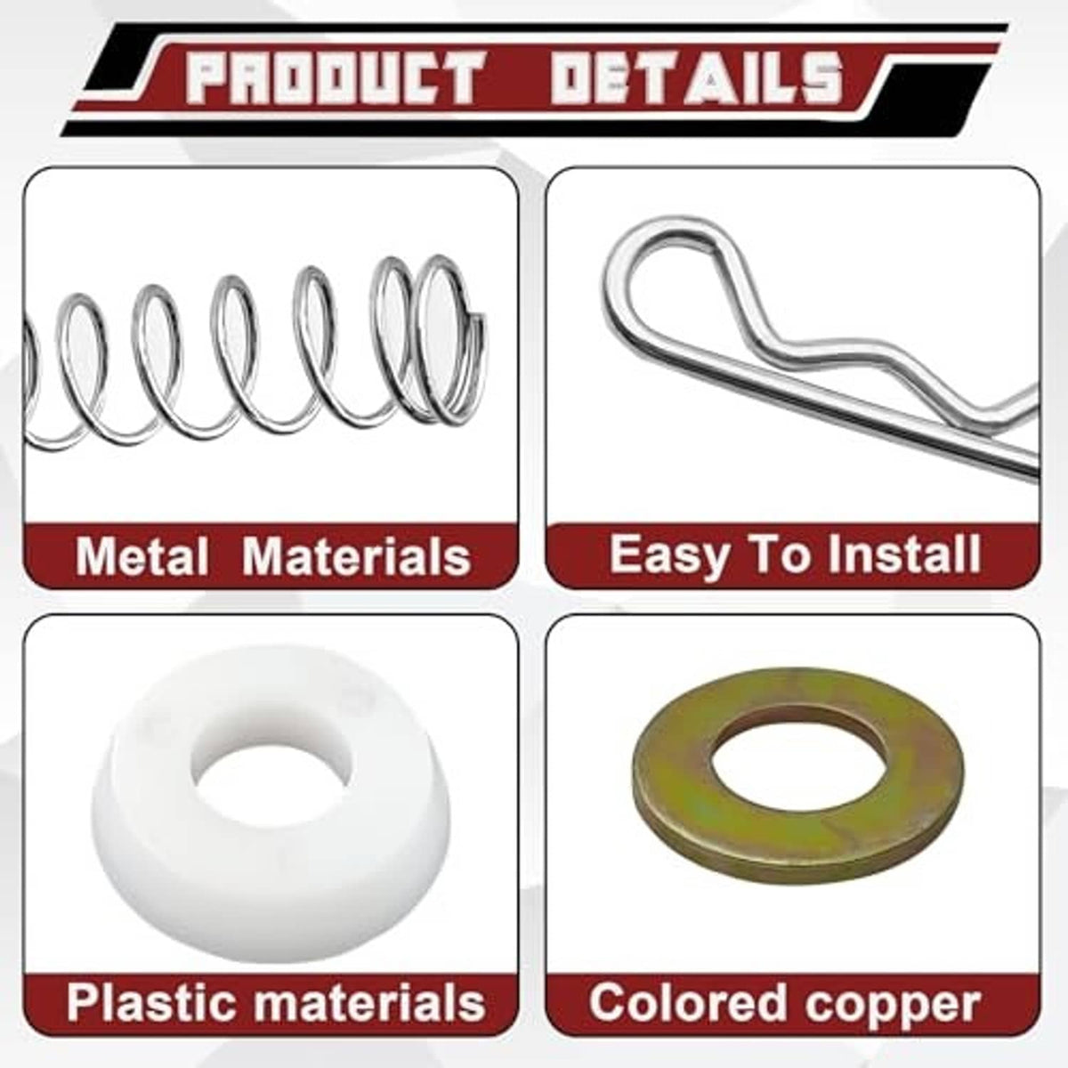 Transmission shifter repair kit: coil spring, bent metal rod, white plastic bushing, copper ring
