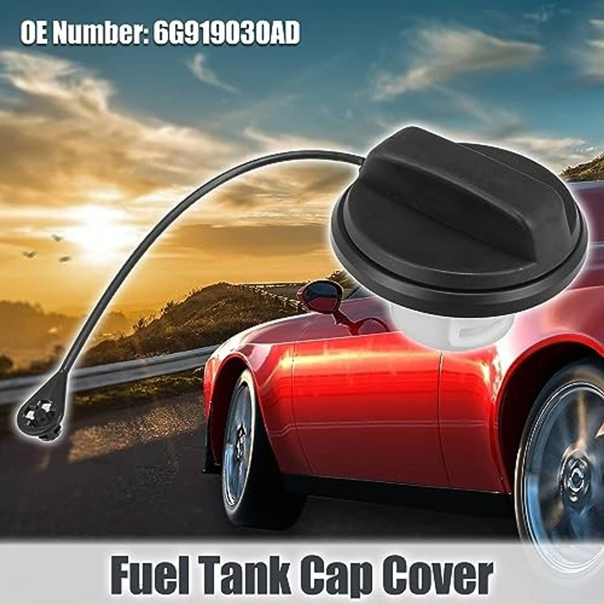 Fuel tank cap cover with black lid and cable, with white inner piece