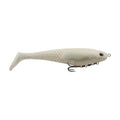 Soft plastic swimbait lure, pearl white with speckled glitter, silver treble hook