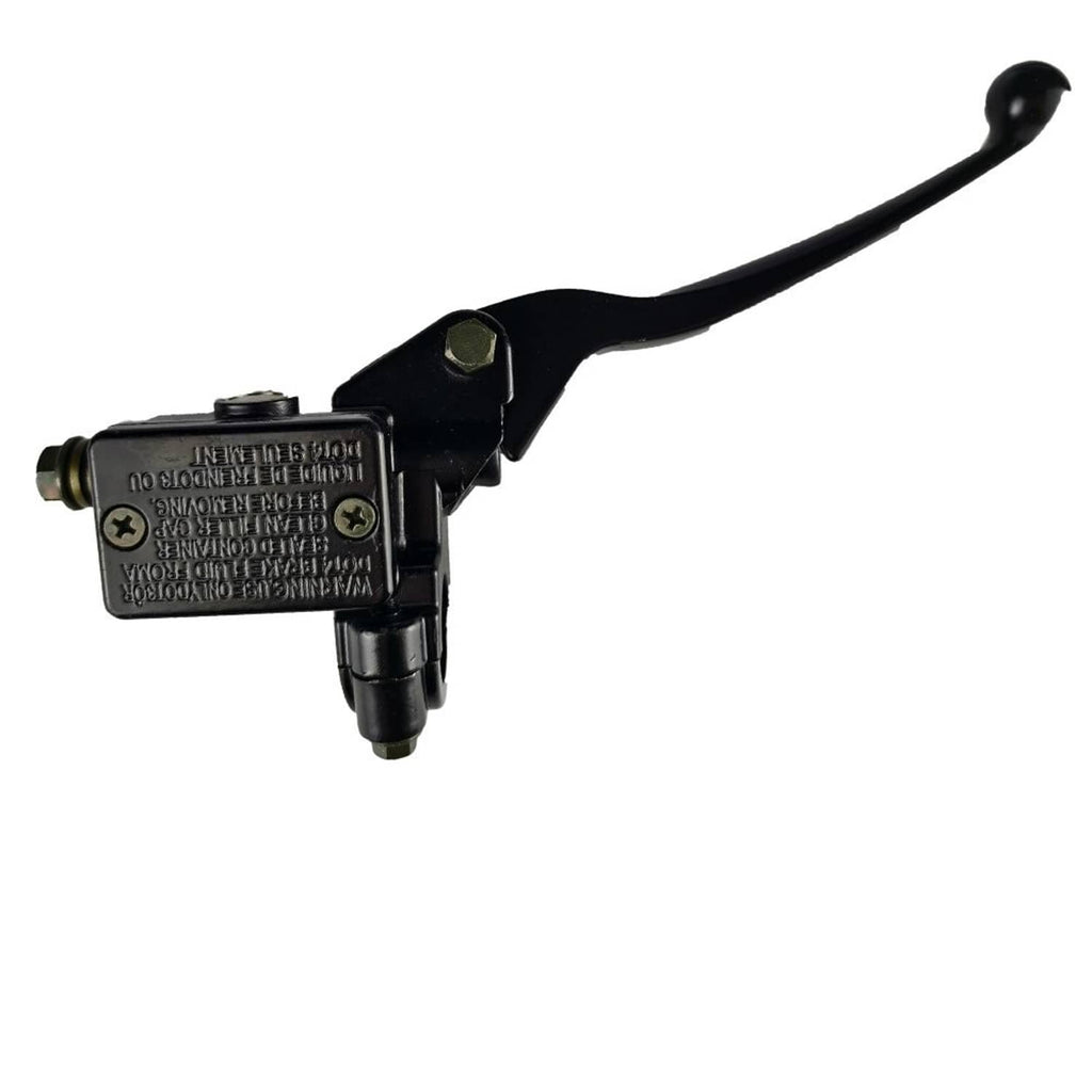 Front brake master cylinder lever assembly with black lever, mounting bracket and reservoir
