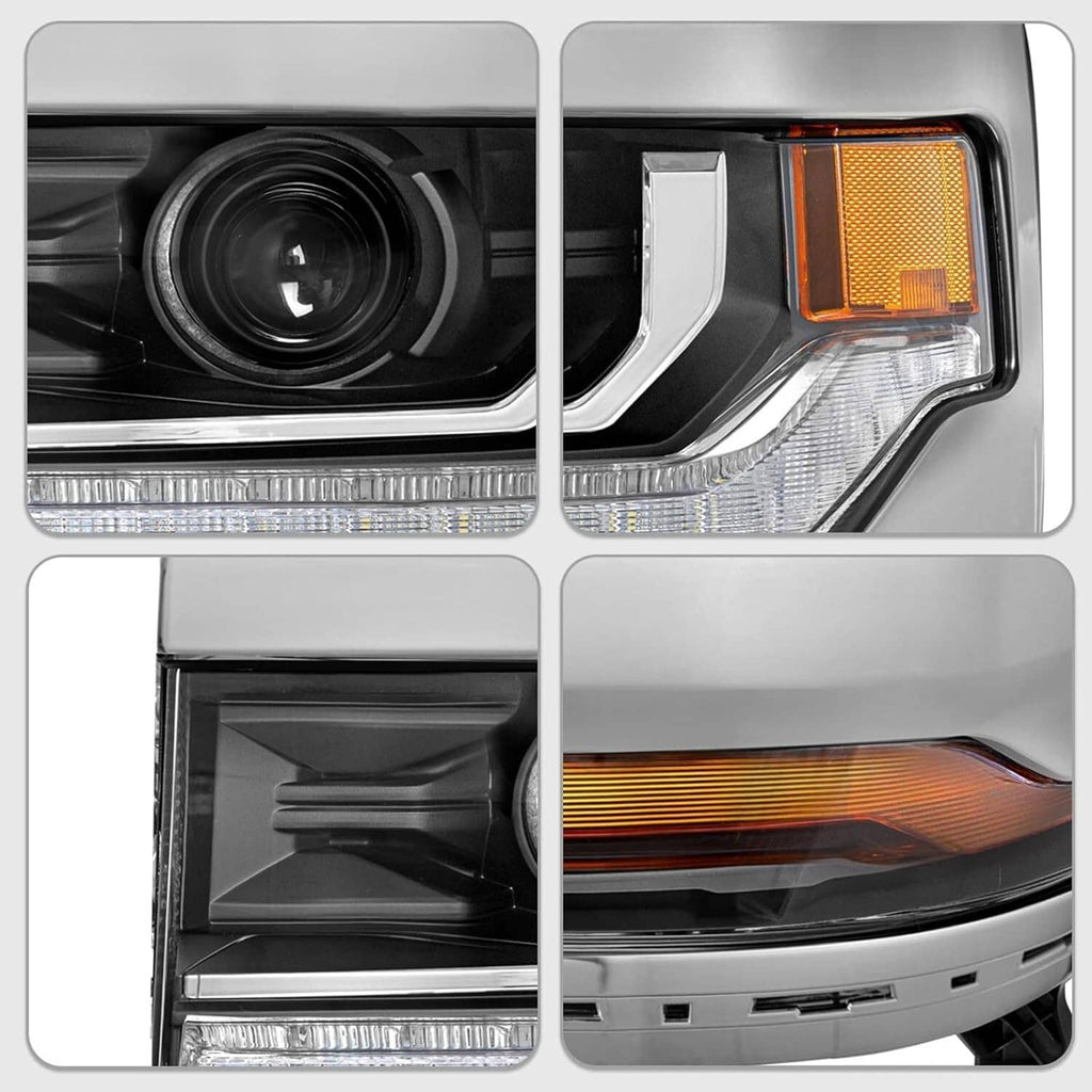 Pair of chrome headlight assemblies with clear lens and amber side marker