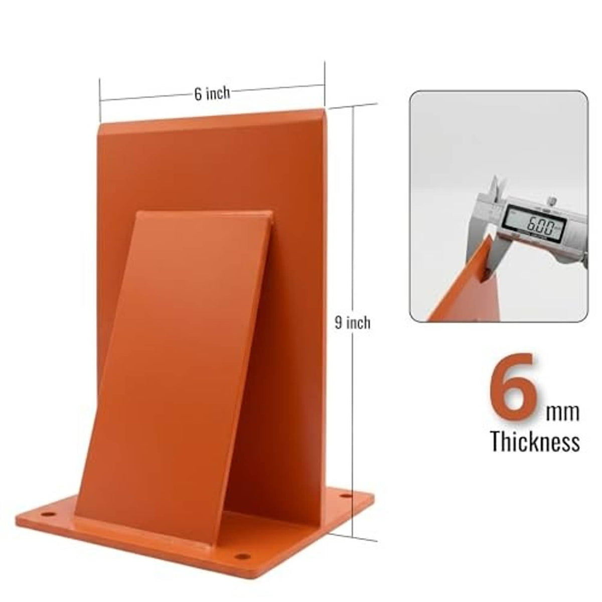 Orange log splitter stand with 6 in opening graphic, 9 in height, 6 mm thickness