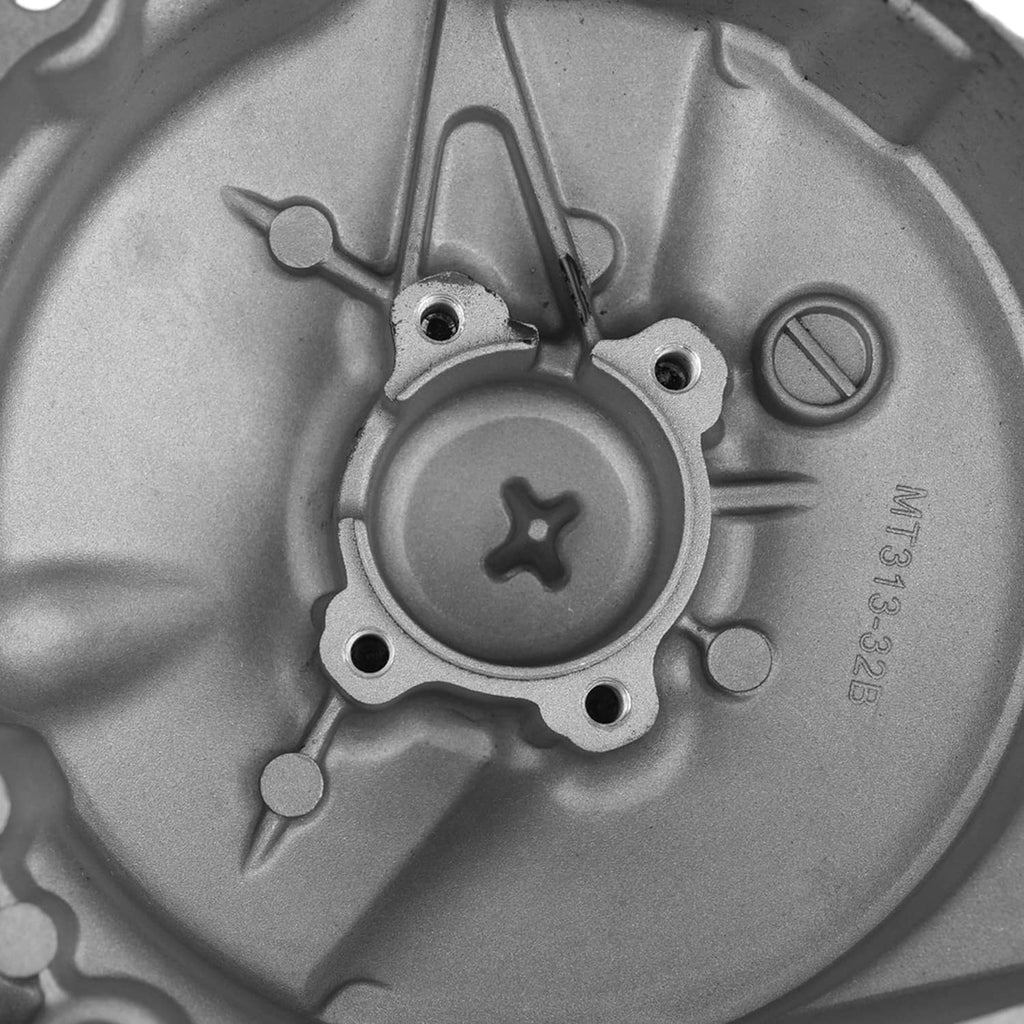 Engine crankcase stator cover inner plate with bolt holes and stamped mark
