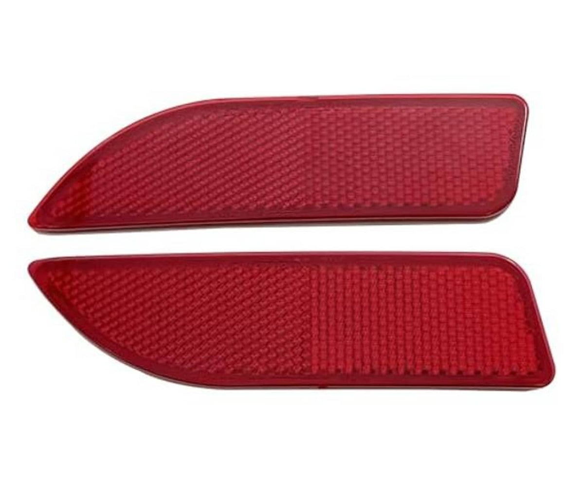 Two red rear bumper reflector lights with curved, slim textured lens design
