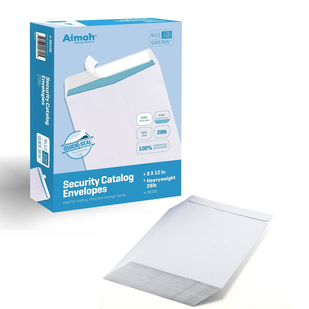 Box of white 9x12 security catalog envelopes with Quick-Seal self-seal