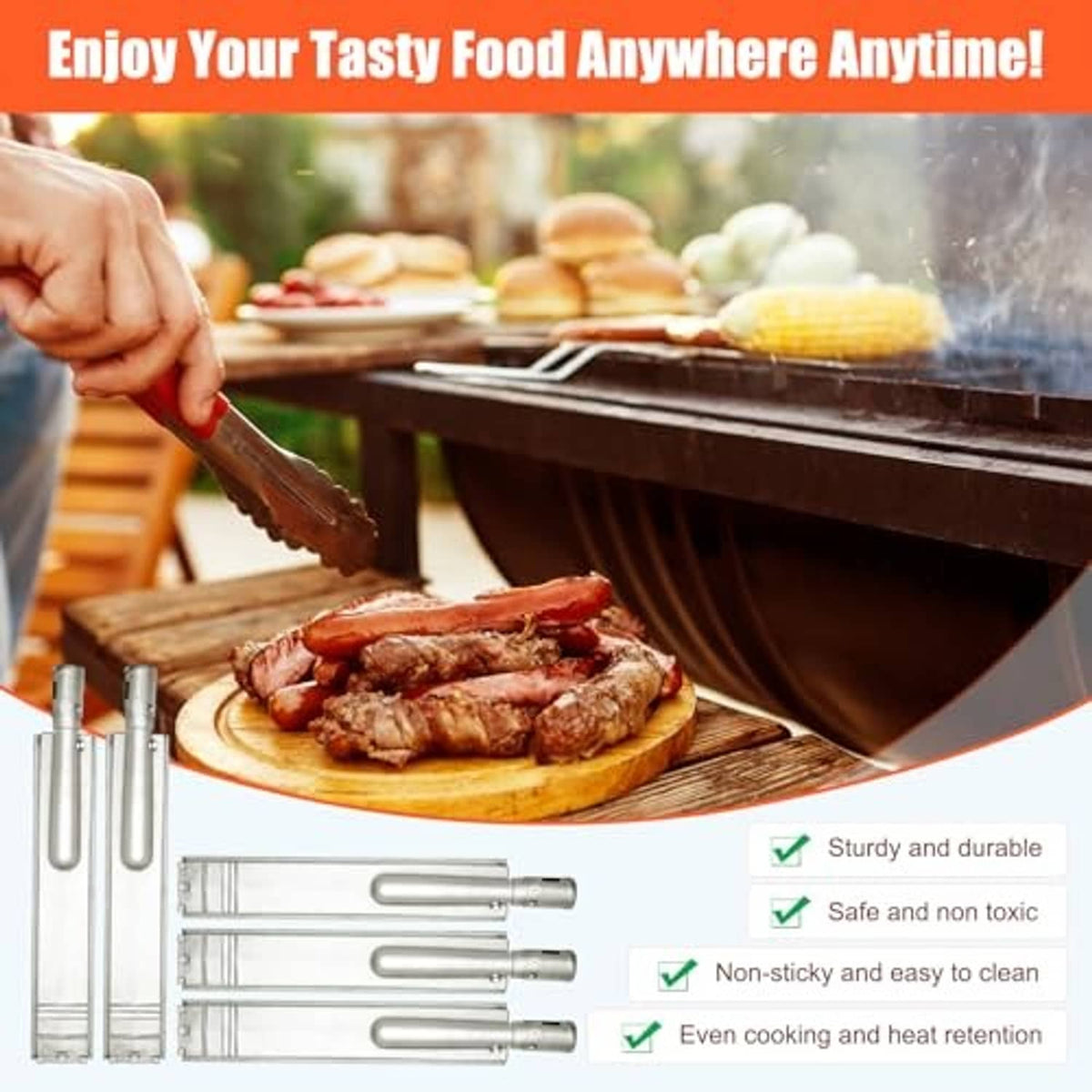 Stainless steel flame tamer bars and plates set for grilling, multiple burner shields