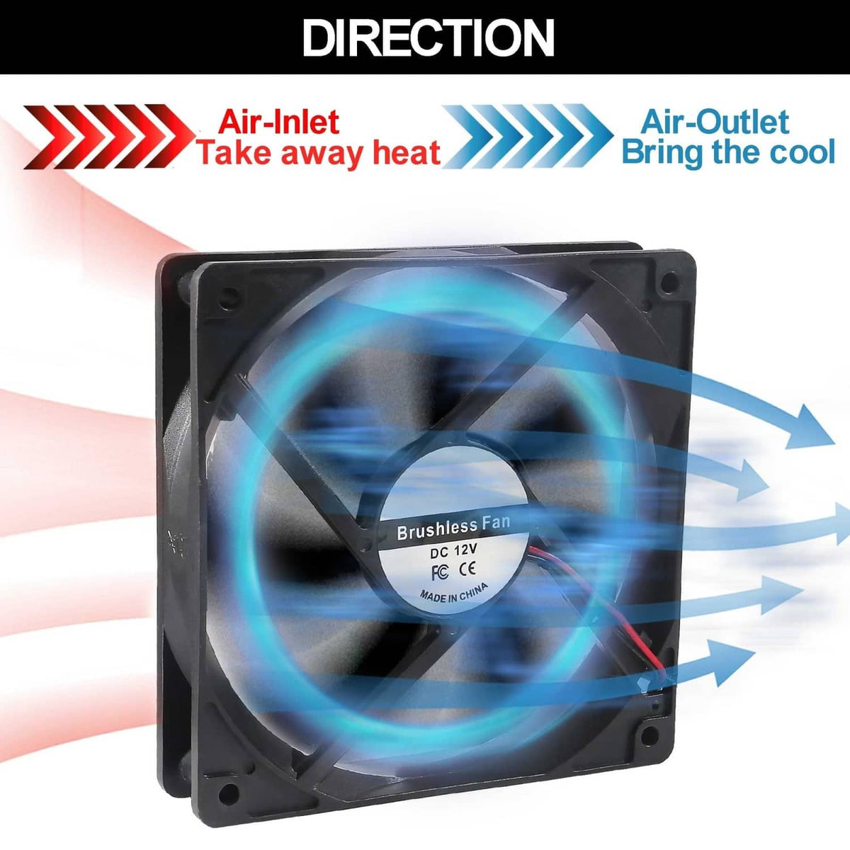 80mm black cooling fan with spinning blades and four corner mounting screws