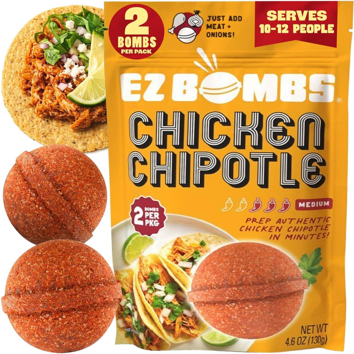 EZ Bombs chicken chipotle seasoning pack with spice bombs and taco image