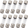 Set of 10 glass fast-blow fuses with metal end caps