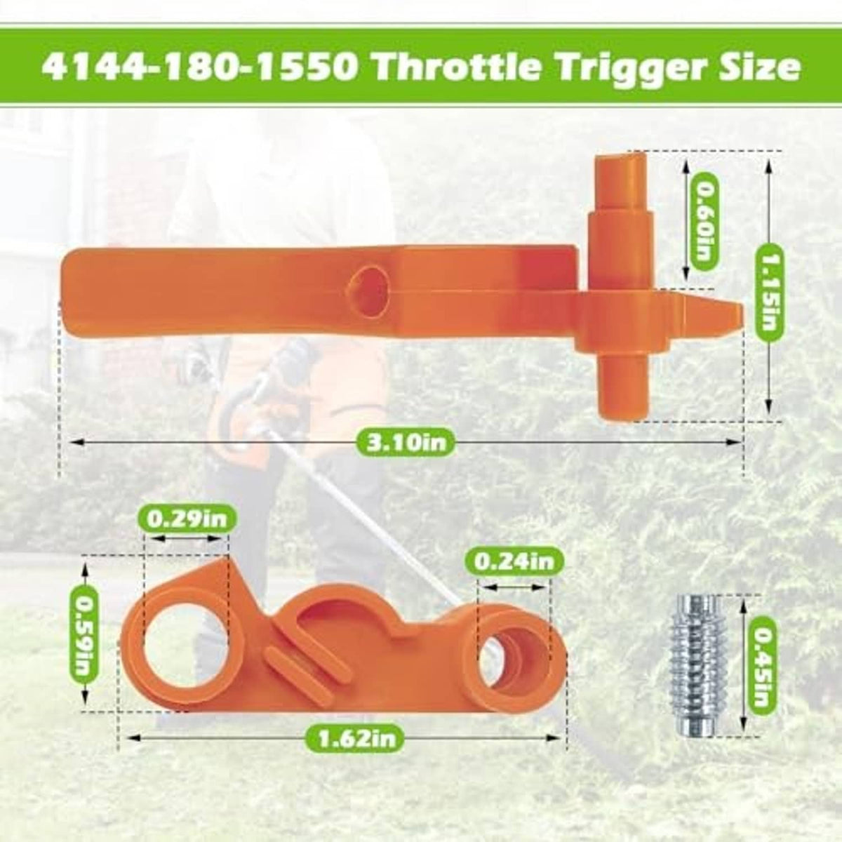 Orange throttle trigger lever replacement part, side view